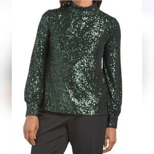 Cable and Gauge Long Sleeve Turtleneck Sequin Embellished Top